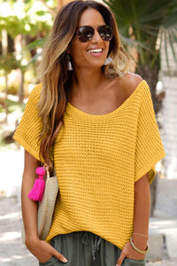 Gold Knit Short-Sleeve Sweater
