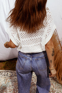 Boho Knit (Off White) Relaxed Fit Short Sleeve Sweater