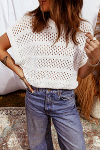 Boho Knit (Off White) Relaxed Fit Short Sleeve Sweater