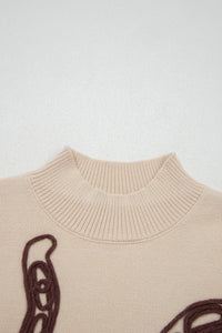 Ribbed Mock Neck Horseshoe Short Sleeve Sweater