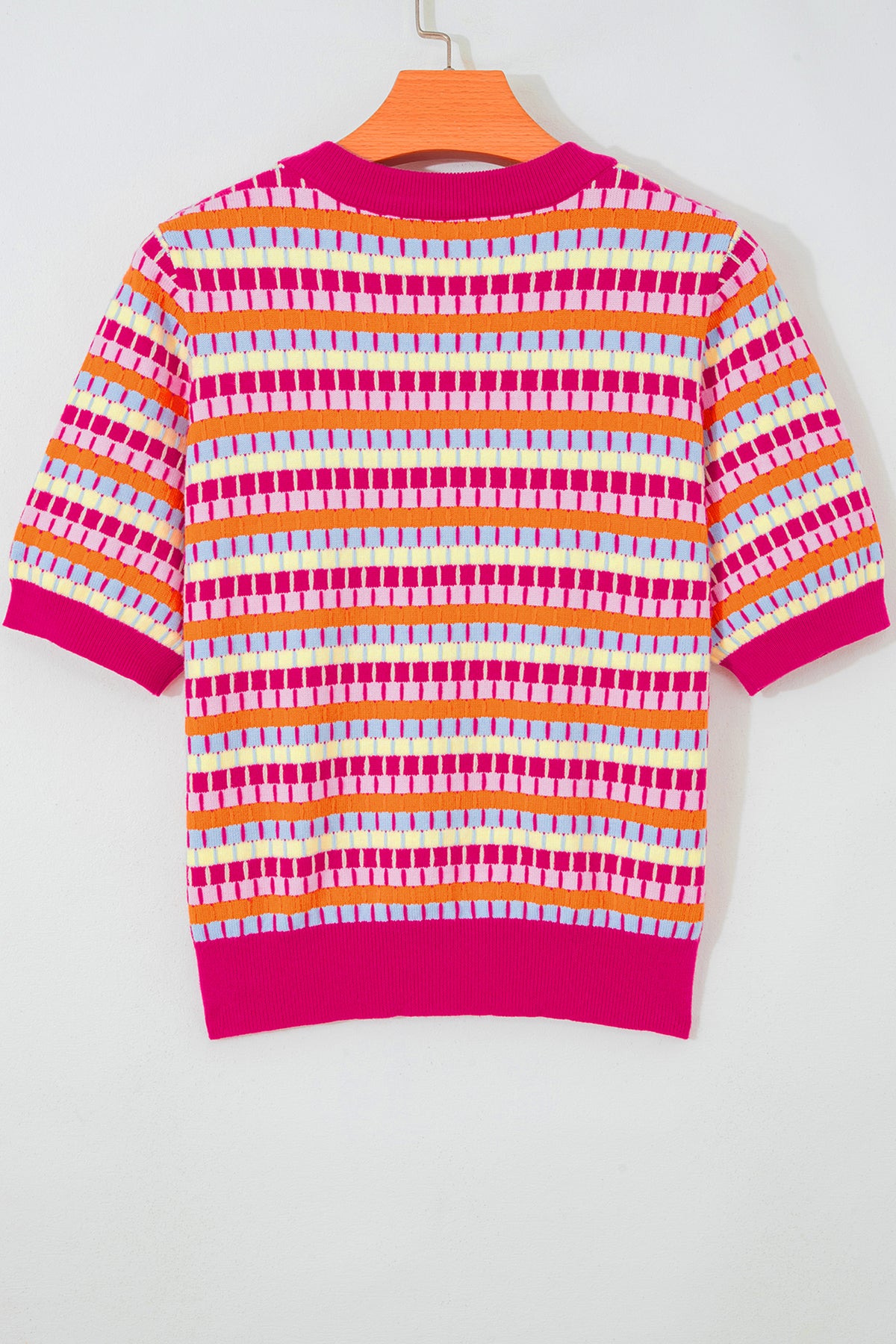 Pink Multi-Color Knit Short Sleeve Lightweight Sweater