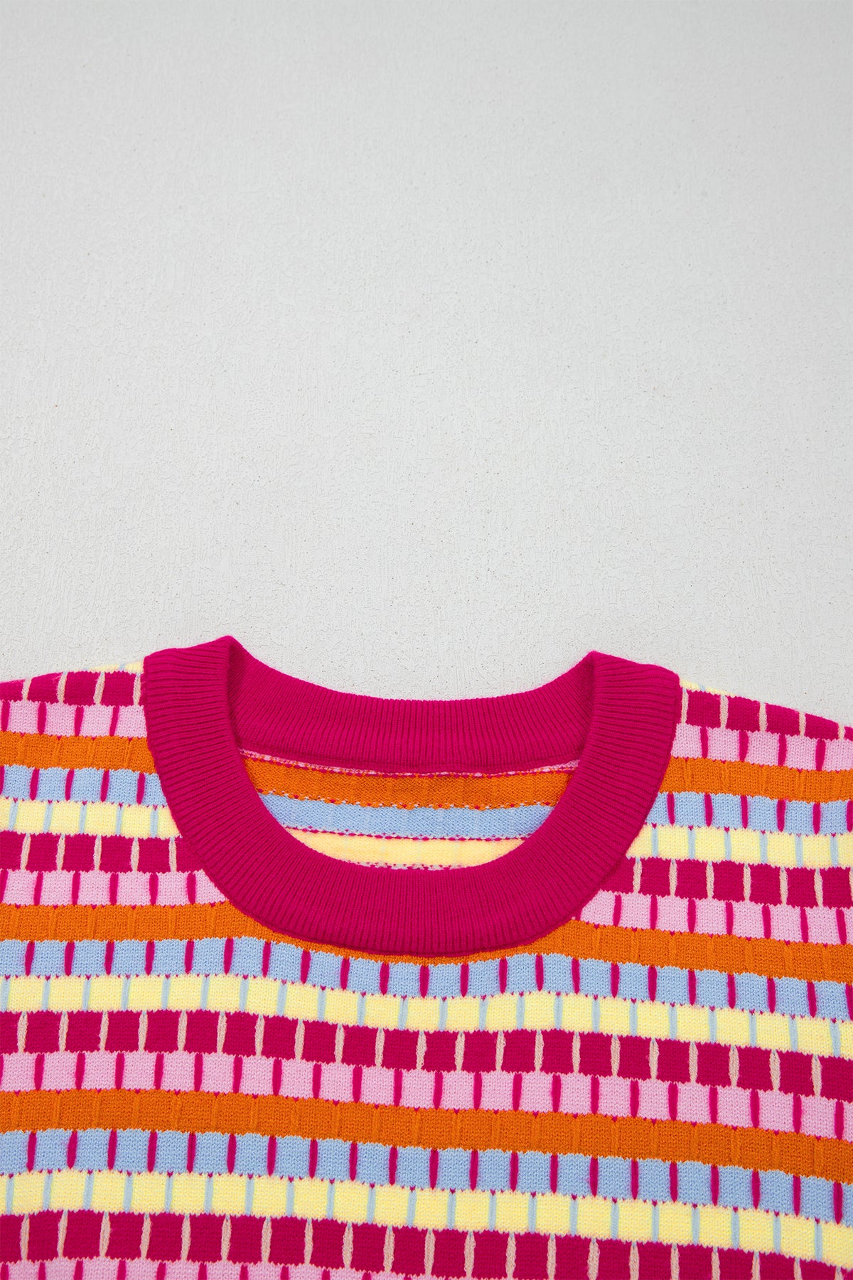 Pink Multi-Color Knit Short Sleeve Lightweight Sweater