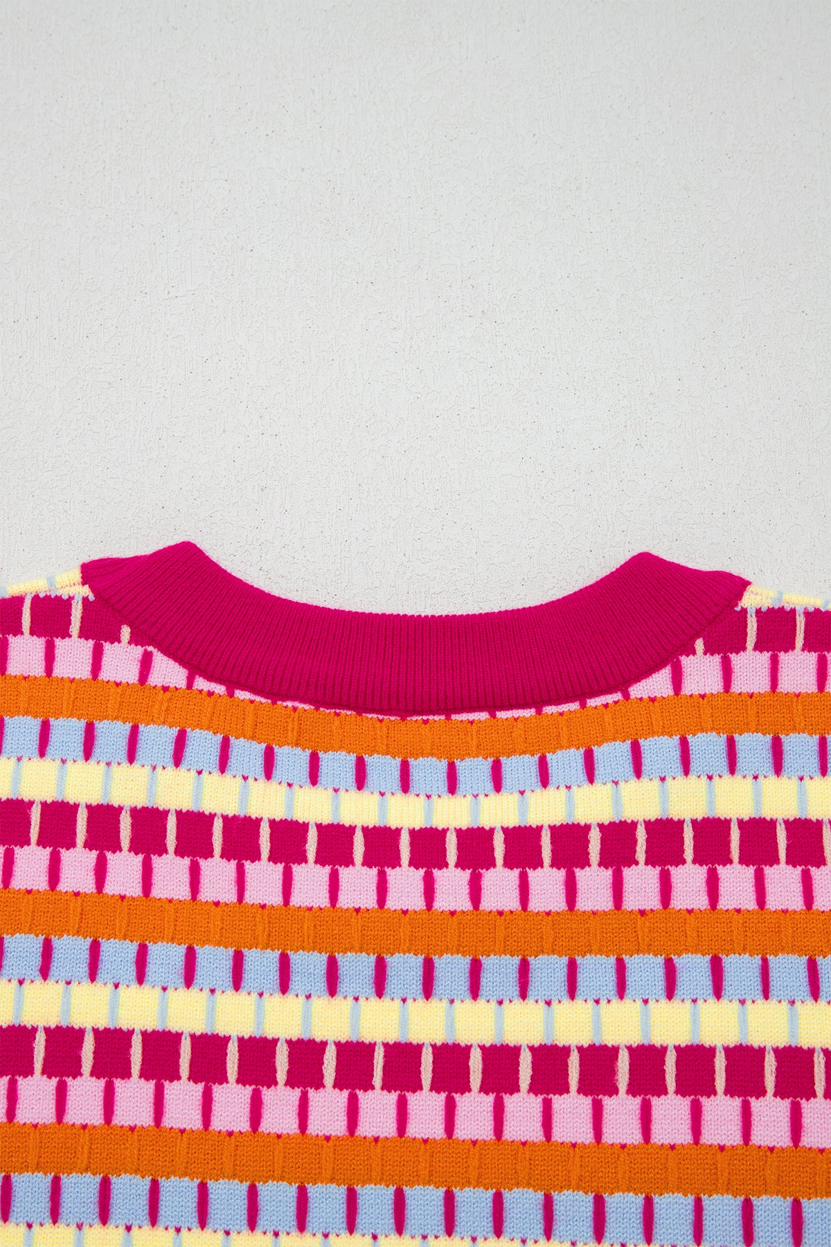 Pink Multi-Color Knit Short Sleeve Lightweight Sweater