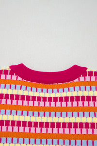 Pink Multi-Color Knit Short Sleeve Lightweight Sweater