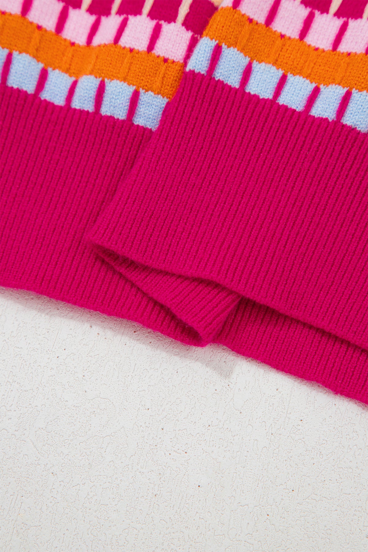 Pink Multi-Color Knit Short Sleeve Lightweight Sweater