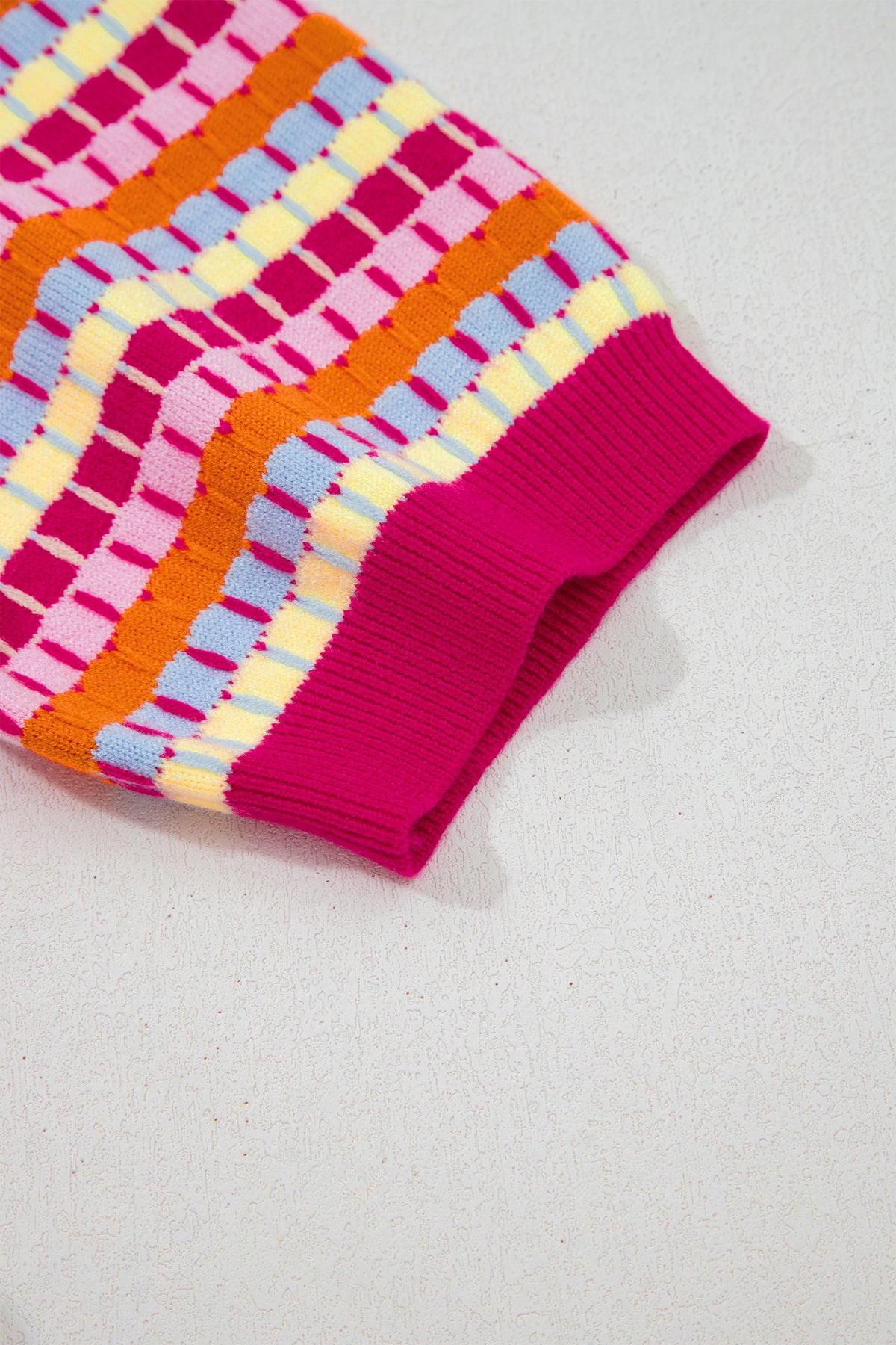 Pink Multi-Color Knit Short Sleeve Lightweight Sweater