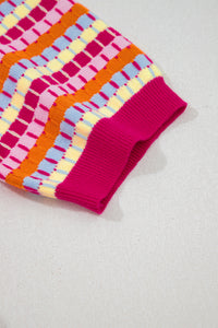 Pink Multi-Color Knit Short Sleeve Lightweight Sweater