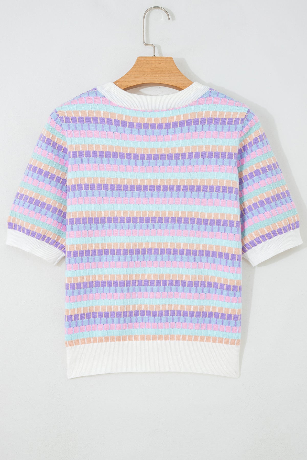 Purple Multi-Color Knit Short Sleeve Lightweight Sweater