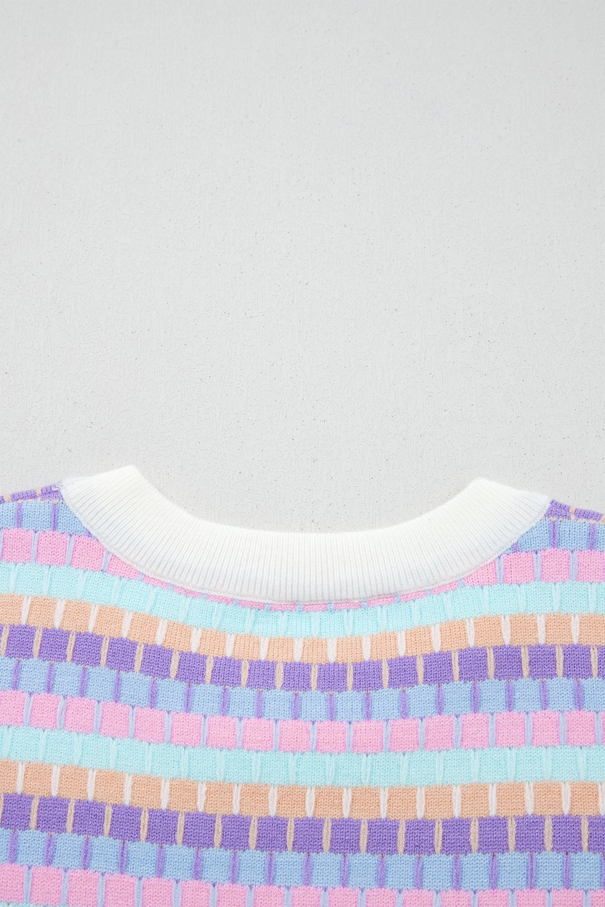 Purple Multi-Color Knit Short Sleeve Lightweight Sweater
