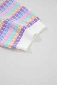 Purple Multi-Color Knit Short Sleeve Lightweight Sweater