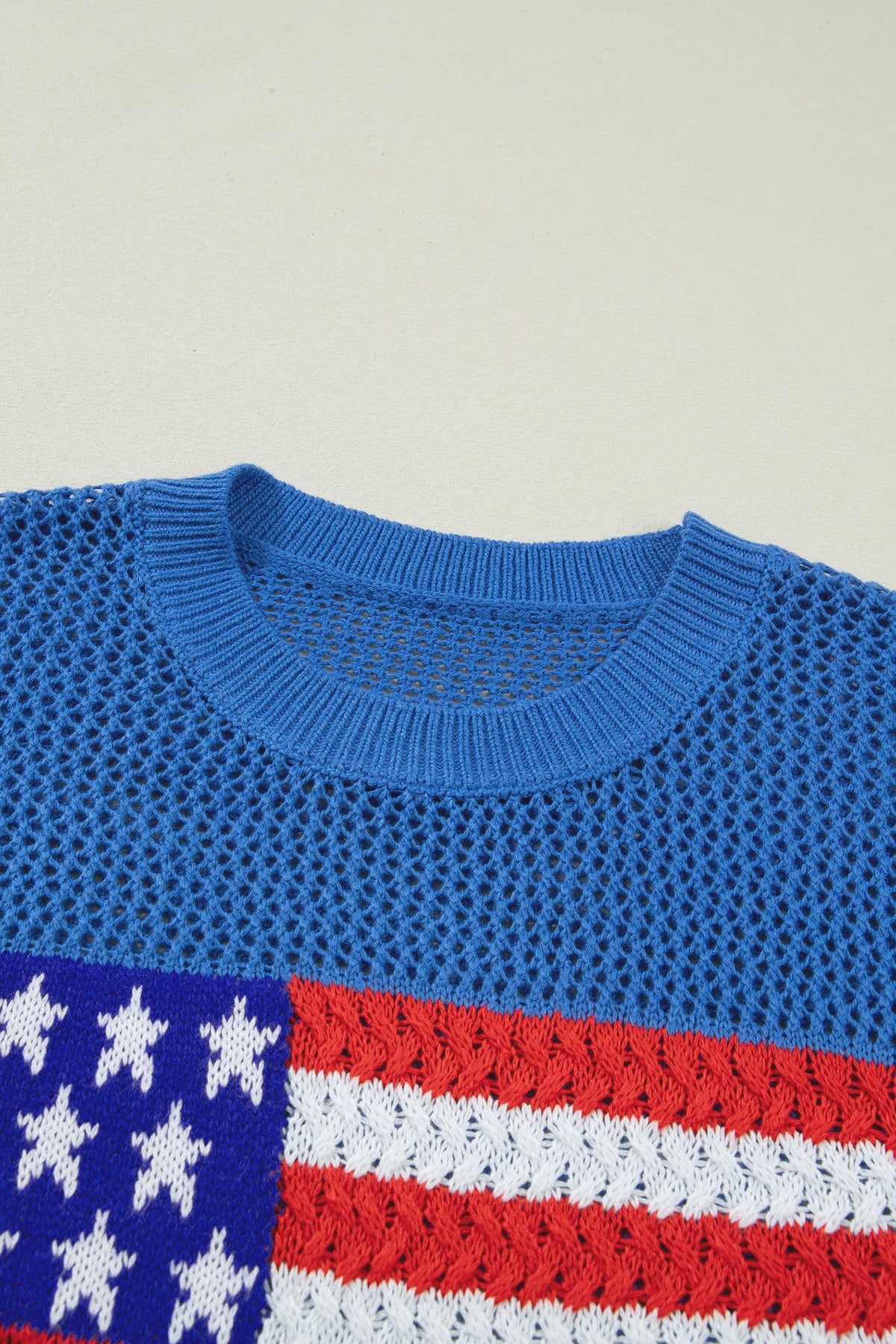 Blue American Flag Knit Short Sleeve Top