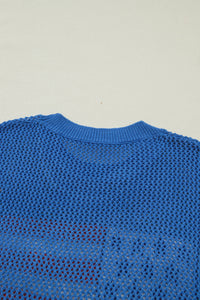 Blue American Flag Knit Short Sleeve Top