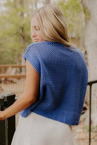 Blue American Flag Knit Short Sleeve Top