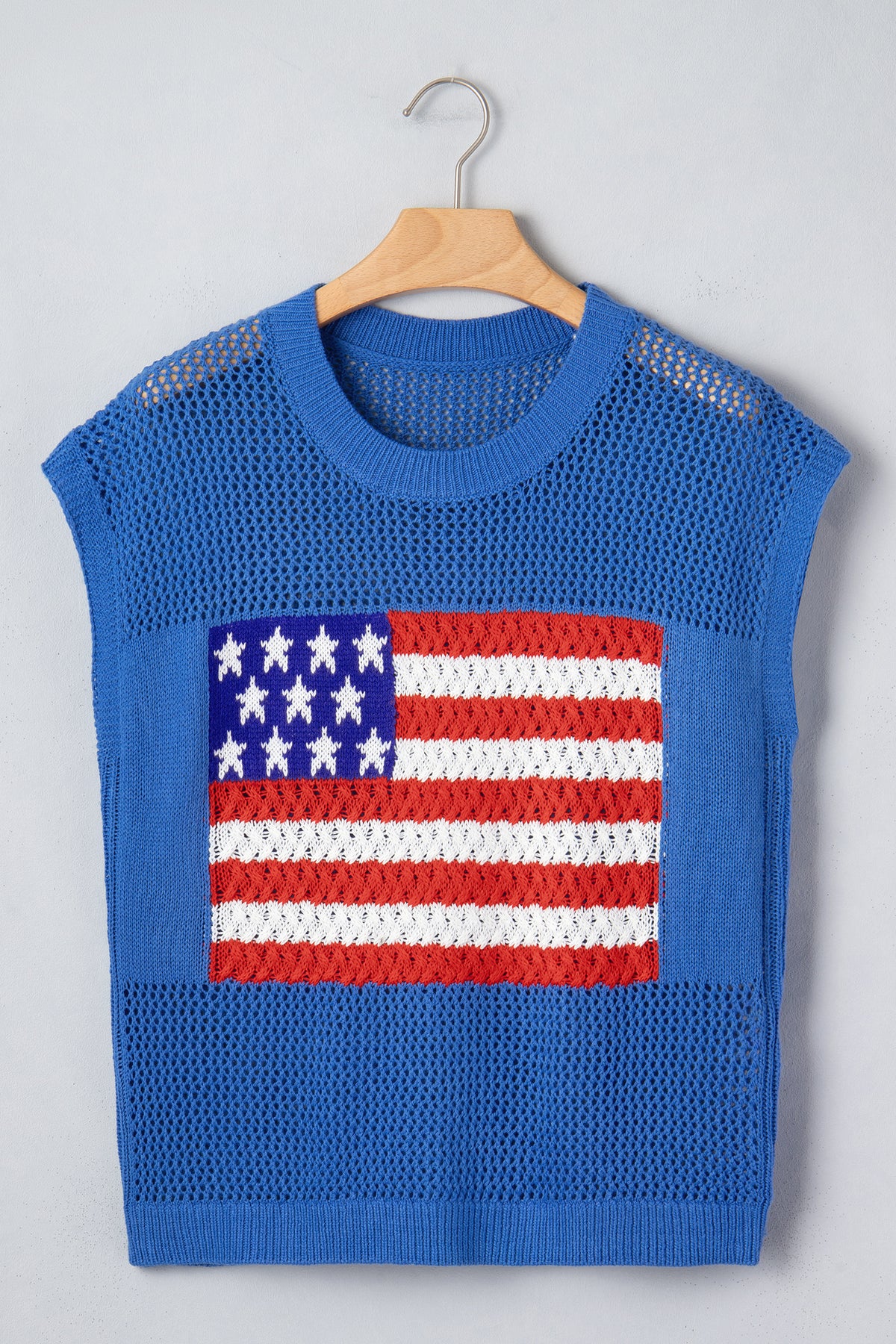 Blue American Flag Knit Short Sleeve Top