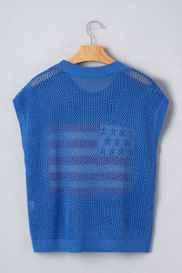 Blue American Flag Knit Short Sleeve Top
