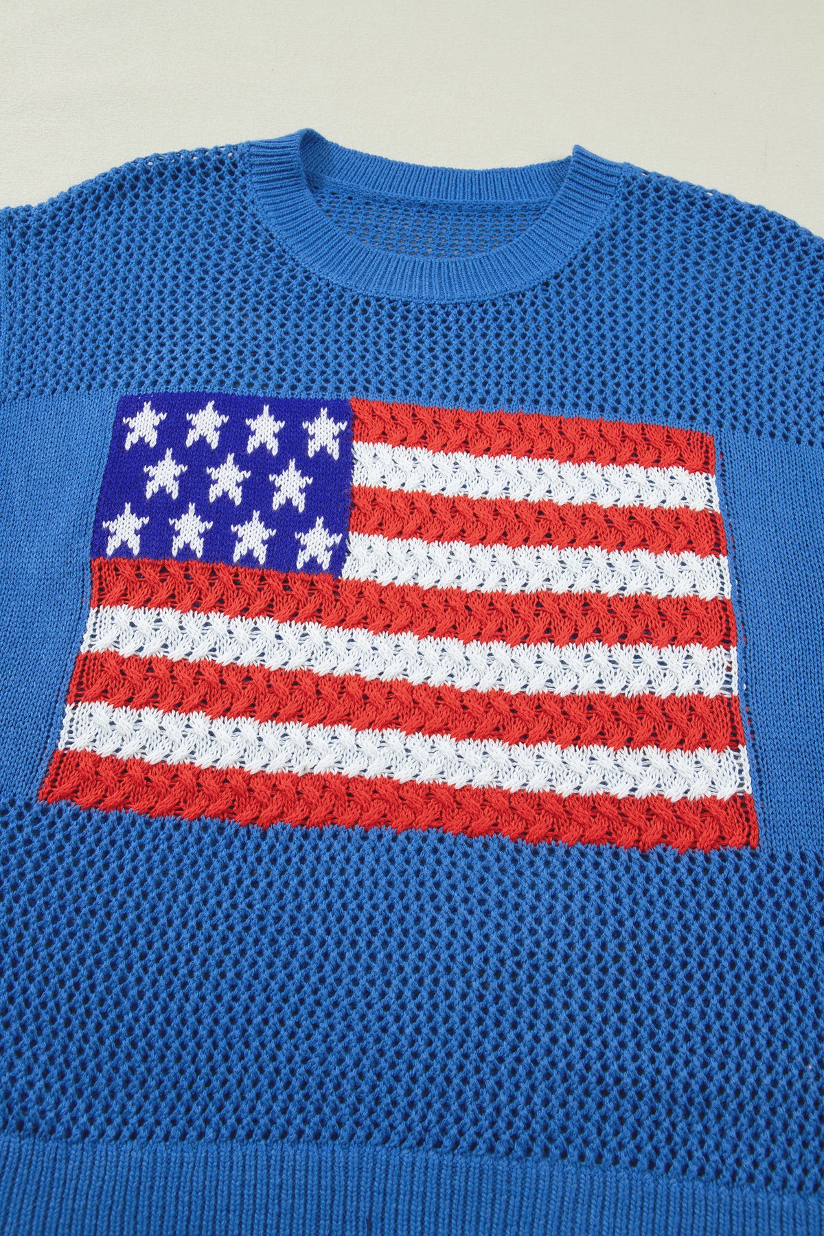 Blue American Flag Knit Short Sleeve Top