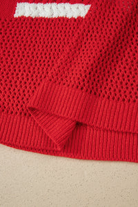 Bright Red American Flag Knit Short Sleeve Top