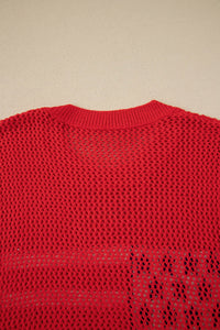 Bright Red American Flag Knit Short Sleeve Top