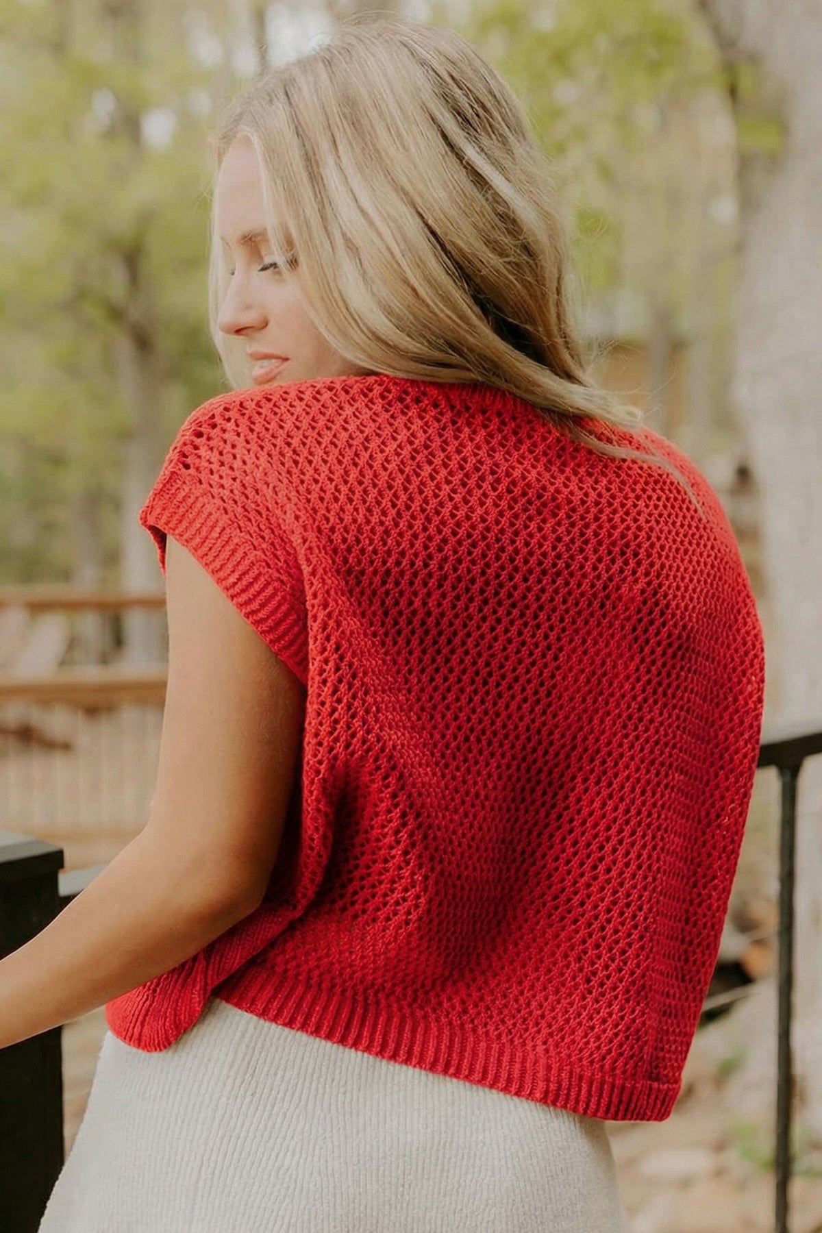 Bright Red American Flag Knit Short Sleeve Top
