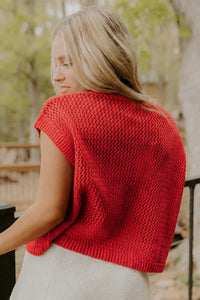 Bright Red American Flag Knit Short Sleeve Top