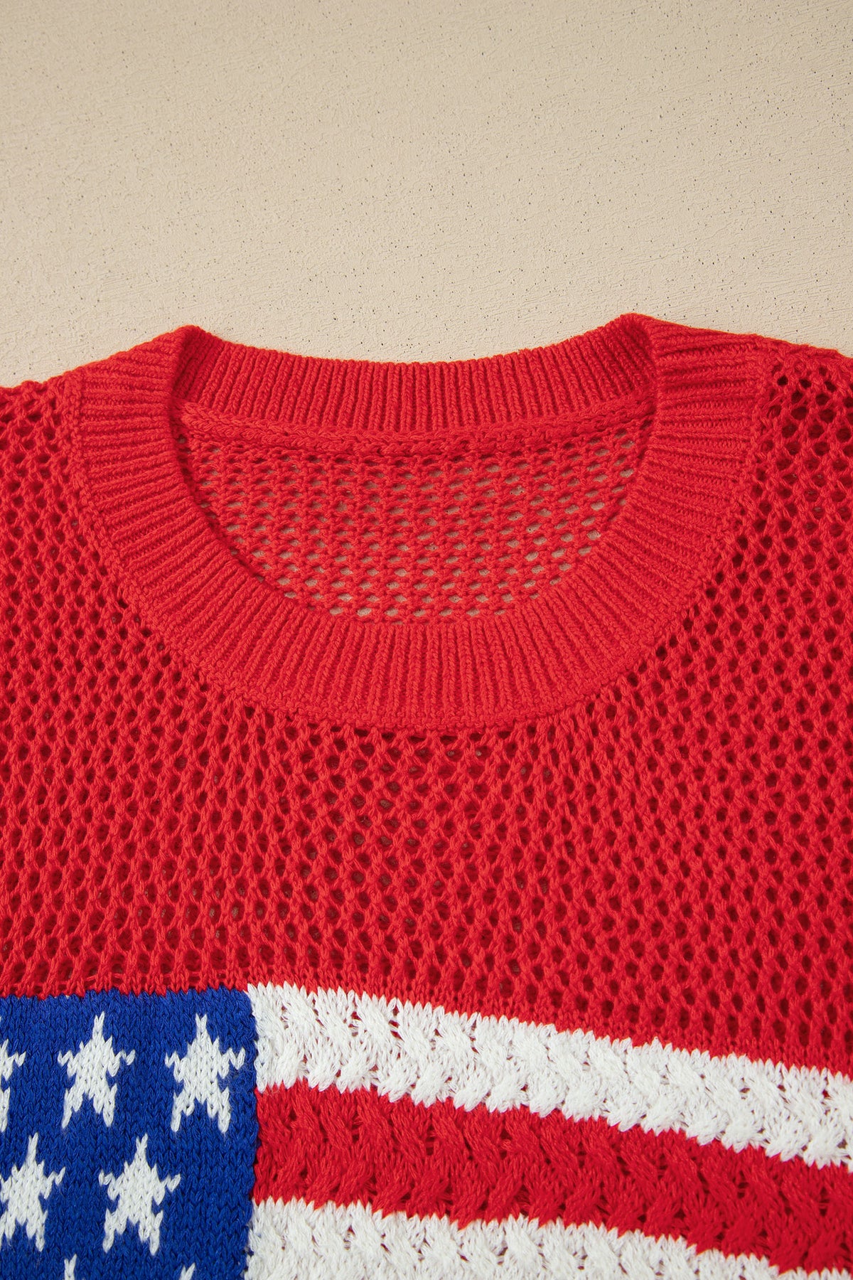 Bright Red American Flag Knit Short Sleeve Top