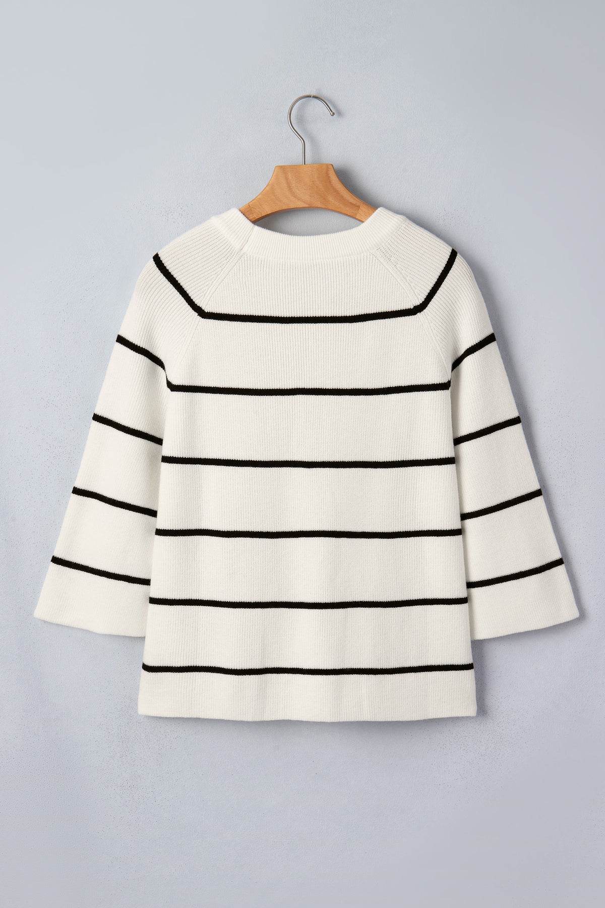 White w/Black Stripes Knit 3/4 Sleeve Lightweight Sweater