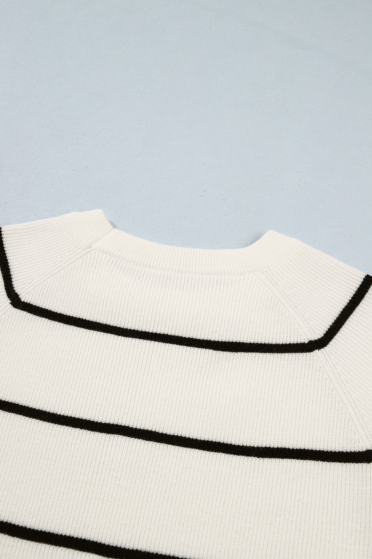 White w/Black Stripes Knit 3/4 Sleeve Lightweight Sweater