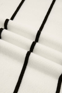 White w/Black Stripes Knit 3/4 Sleeve Lightweight Sweater