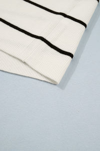 White w/Black Stripes Knit 3/4 Sleeve Lightweight Sweater