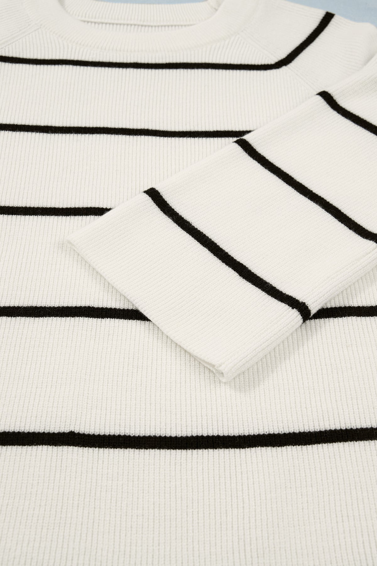 White w/Black Stripes Knit 3/4 Sleeve Lightweight Sweater