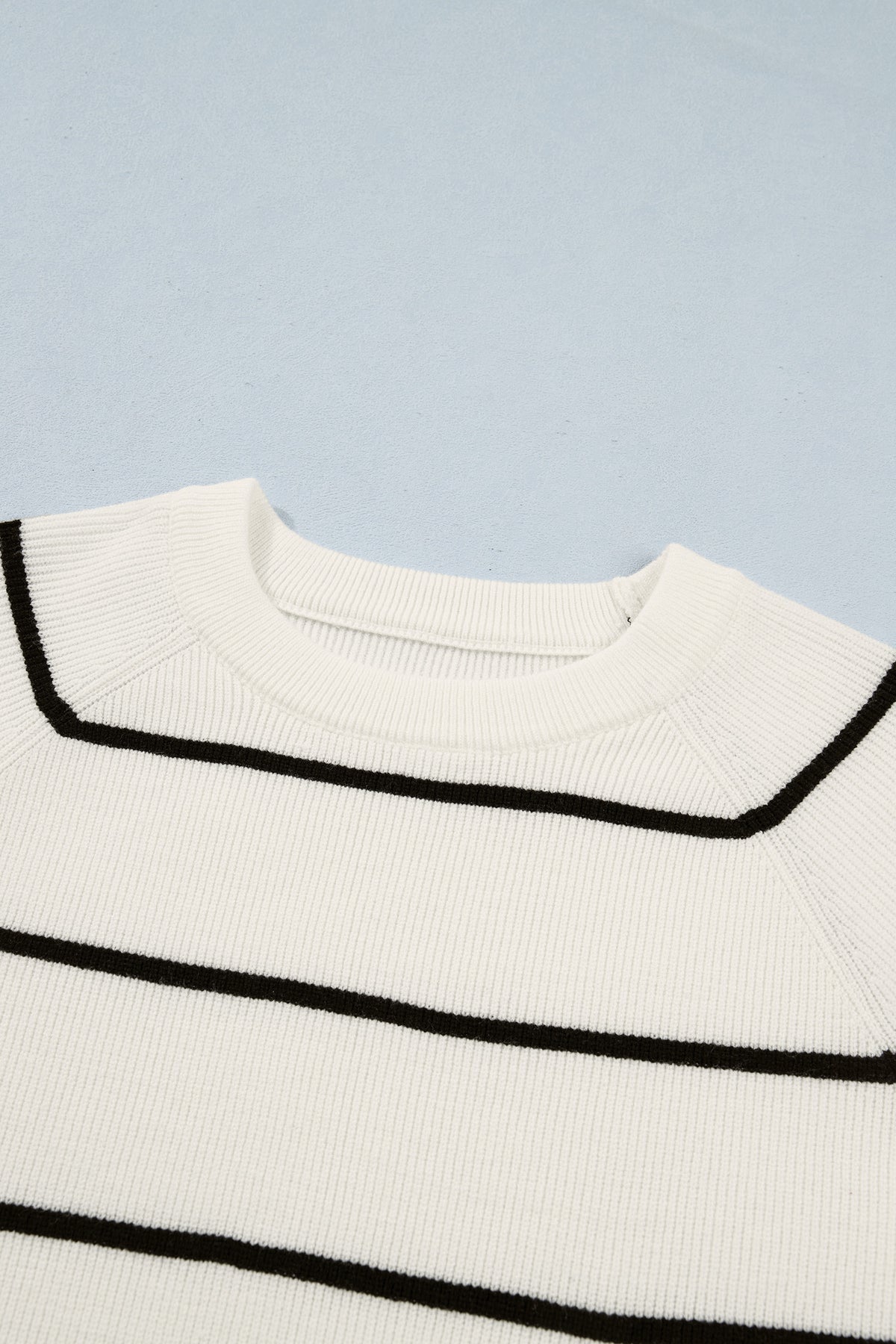 White w/Black Stripes Knit 3/4 Sleeve Lightweight Sweater