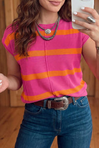 Striped (Pink/Orange) Short Sleeve Sweater