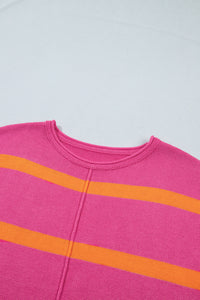 Striped (Pink/Orange) Short Sleeve Sweater