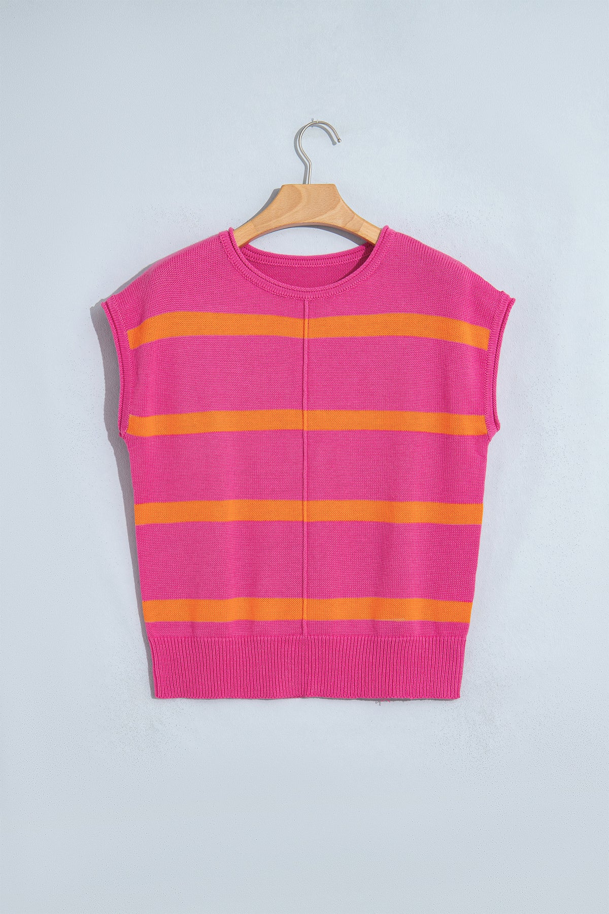 Striped (Pink/Orange) Short Sleeve Sweater