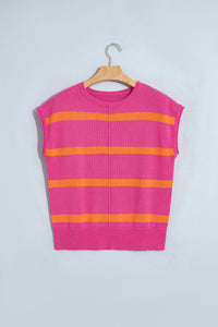 Striped (Pink/Orange) Short Sleeve Sweater