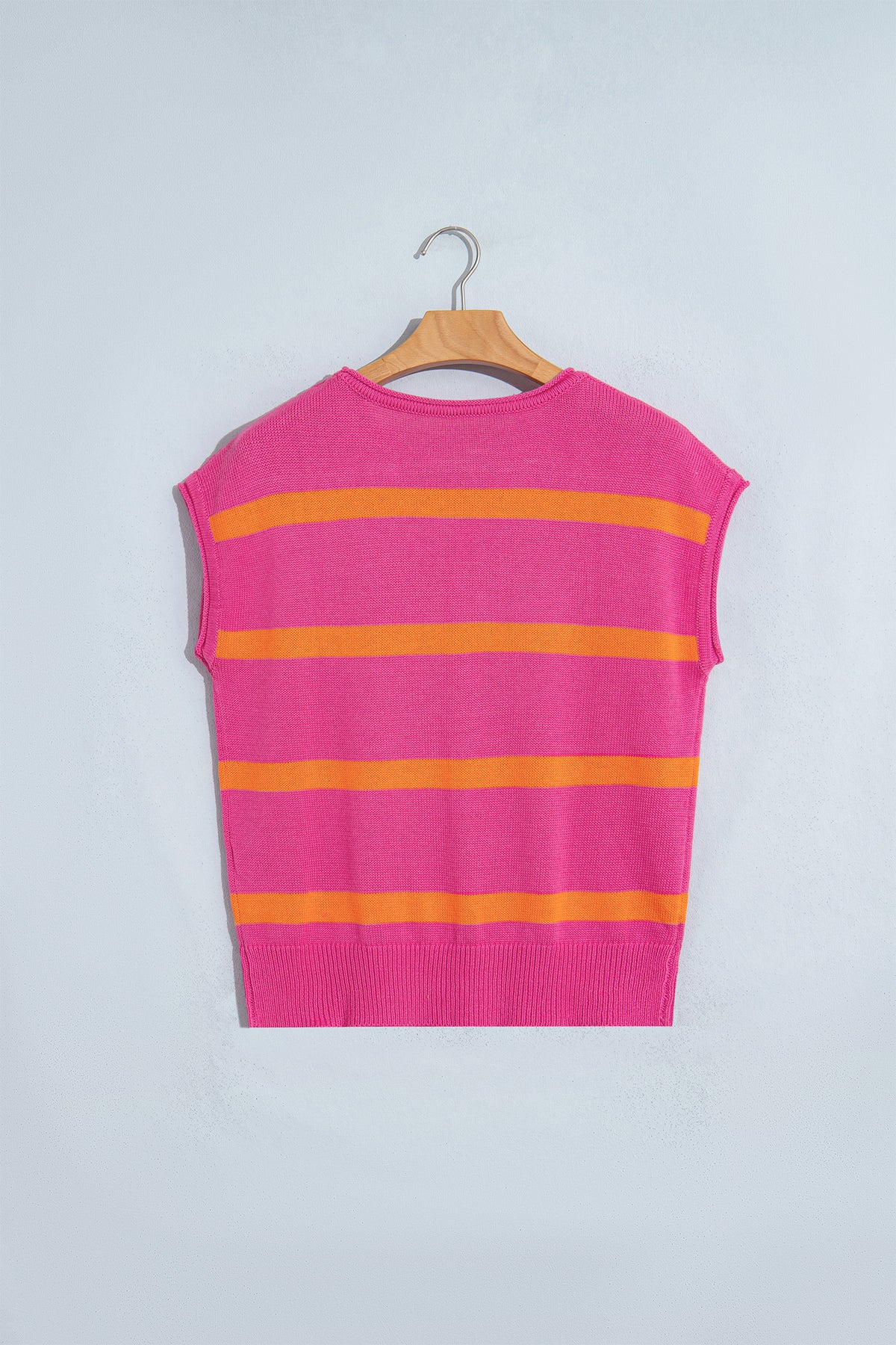 Striped (Pink/Orange) Short Sleeve Sweater