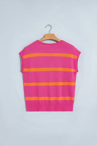 Striped (Pink/Orange) Short Sleeve Sweater