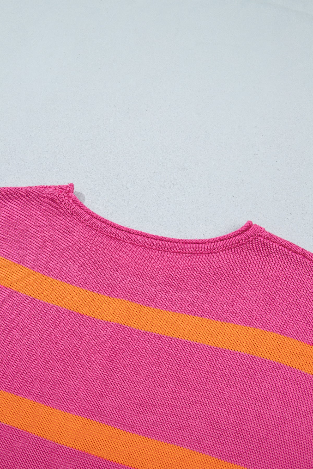 Striped (Pink/Orange) Short Sleeve Sweater