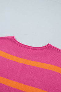 Striped (Pink/Orange) Short Sleeve Sweater