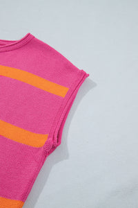 Striped (Pink/Orange) Short Sleeve Sweater