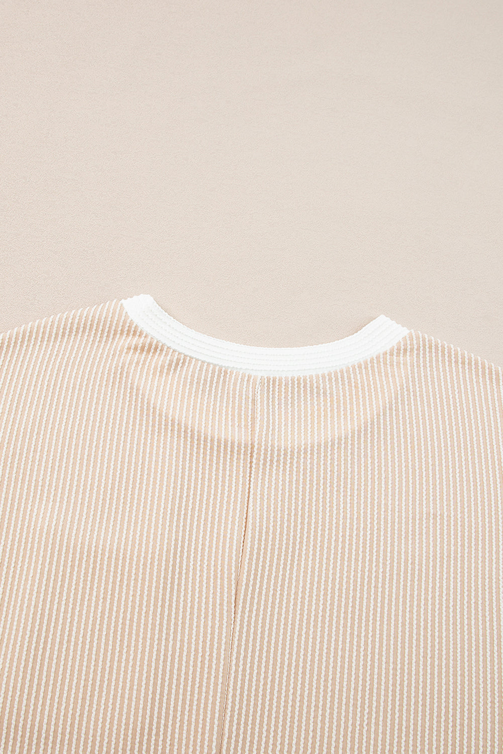 Tan Ribbed T-Shirt Dress with White Trim & Chest Pocket