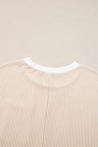Tan Ribbed T-Shirt Dress with White Trim & Chest Pocket