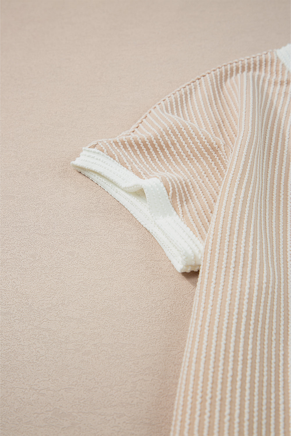 Tan Ribbed T-Shirt Dress with White Trim & Chest Pocket