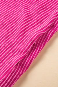 Bold Pink Ribbed Dress with Ruffled Mini-Sleeves