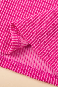 Bold Pink Ribbed Dress with Ruffled Mini-Sleeves
