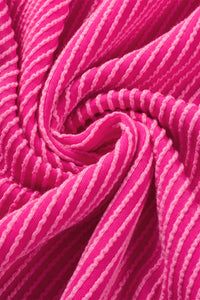Bold Pink Ribbed Dress with Ruffled Mini-Sleeves