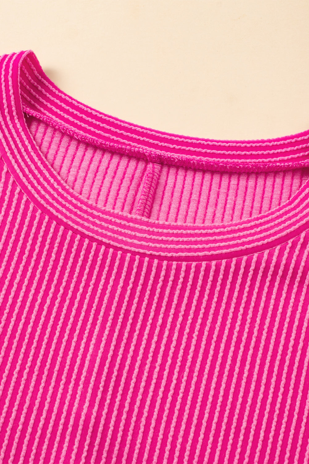 Bold Pink Ribbed Dress with Ruffled Mini-Sleeves