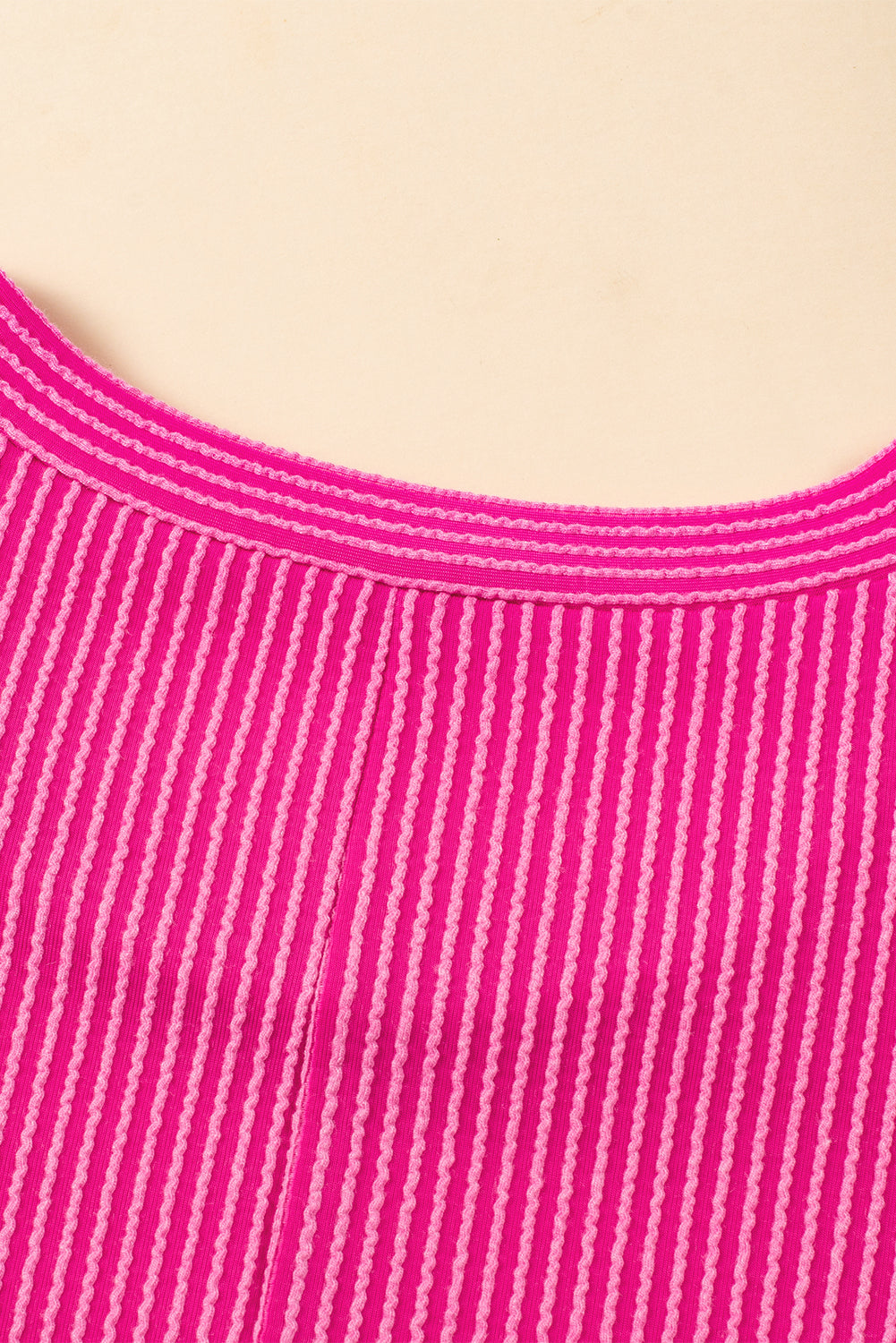 Bold Pink Ribbed Dress with Ruffled Mini-Sleeves
