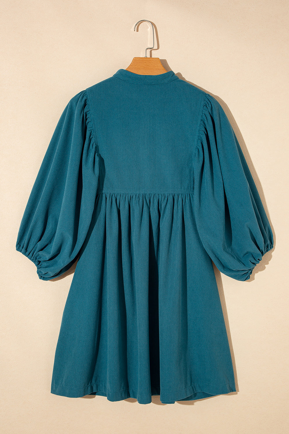 Corduroy (Blue) 3/4 Bracelet Sleeve Mini Dress w/Pockets