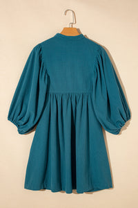 Corduroy (Blue) 3/4 Bracelet Sleeve Mini Dress w/Pockets